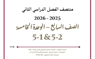 تدريبات الدرسين (1+2) من الوحدة الخامسة رياضيات الصف السابع منتصف الفصل الثاني