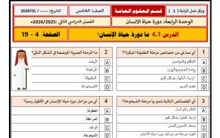 أوراق عمل علوم الصف الخامس الفصل الثاني